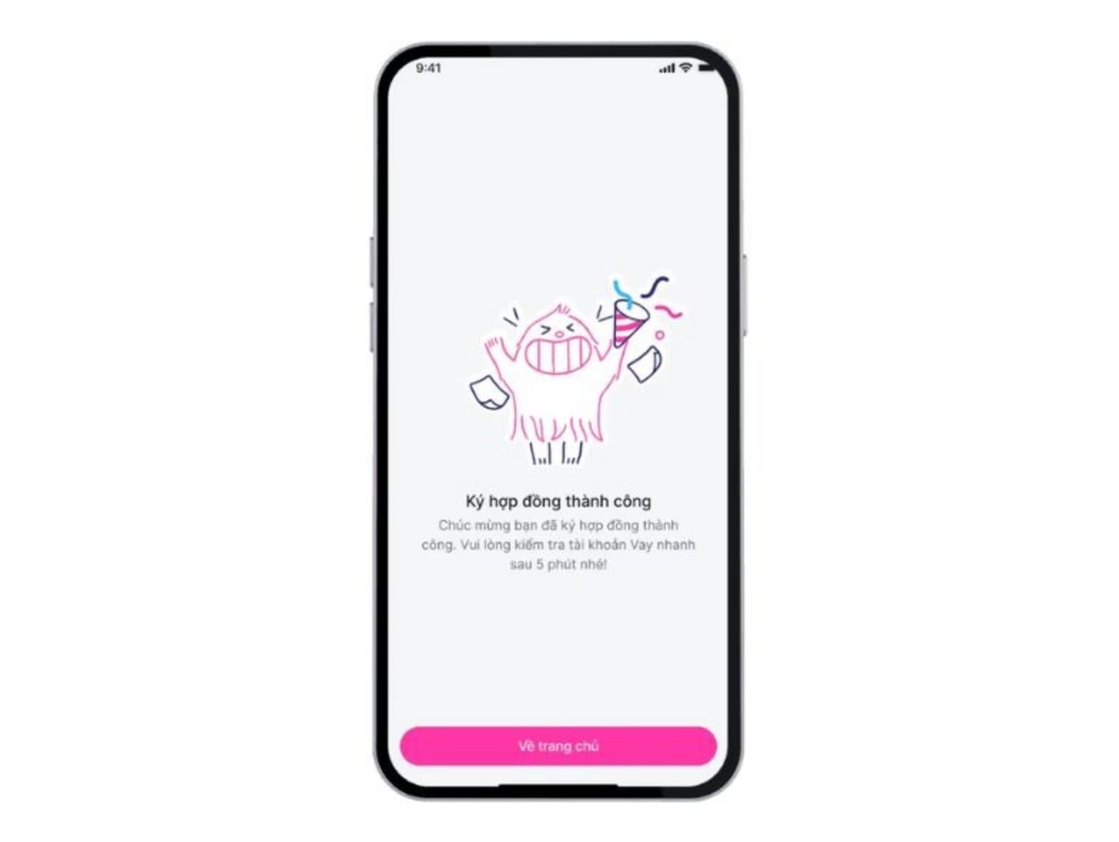 Giao diện ký hợp đồng thành công khi vay tín chấp trên ứng dụng Cake Cashloan.