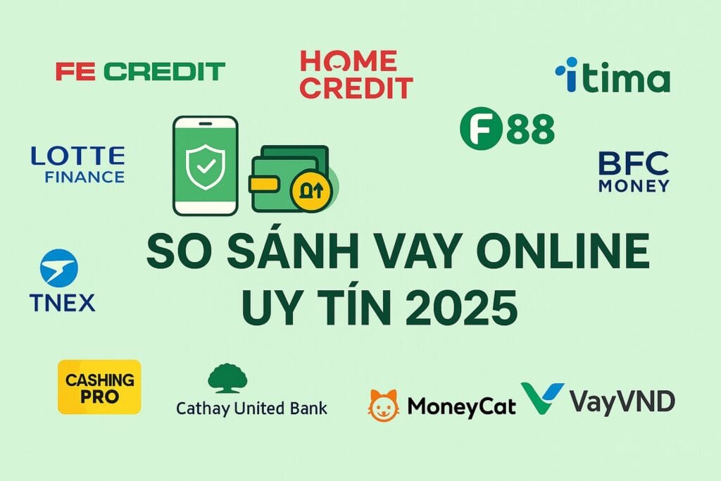 So sánh vay online uy tín 2025 tại Việt Nam – FE Credit, Home Credit, Lotte Finance, Tima, F88, BFC Money, TNEX, Cashing Pro, CUB, Cake Cashloan, MoneyCat, VayVND – VayOnline247