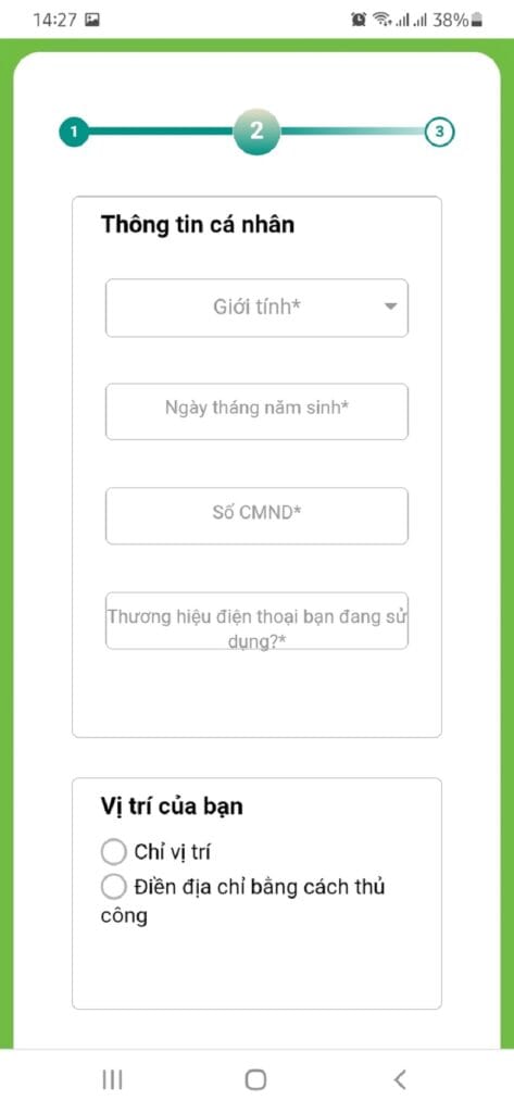 Điền thông tin hồ sơ vay nợ tại Tieno.vn