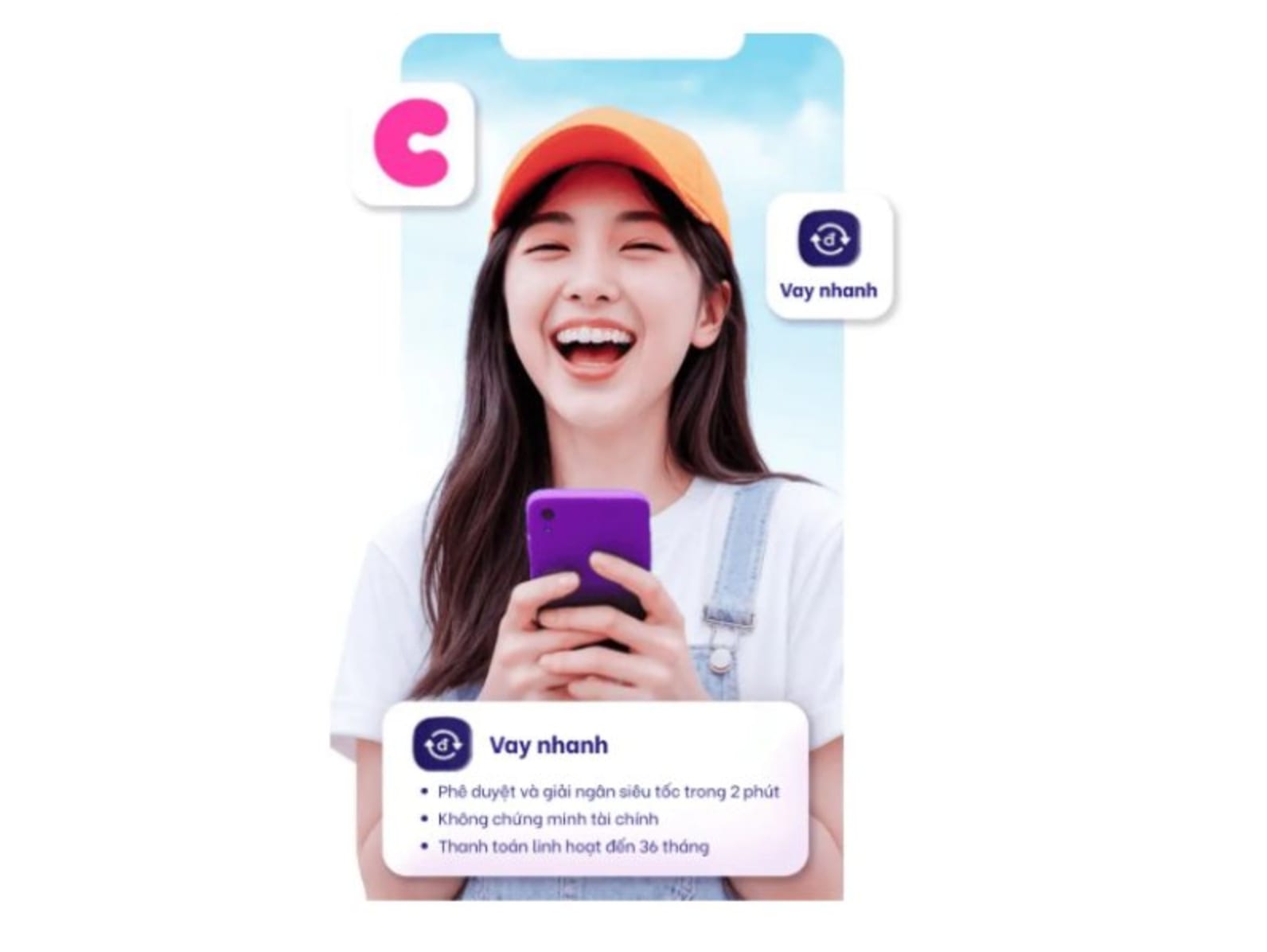 Ưu điểm vay nhanh Cake Cashloan: đăng ký 100% online, xét duyệt trong 2 phút, hạn mức 5-30 triệu, trả góp linh hoạt 6-24 tháng, lãi suất chỉ từ 2.3%/tháng.