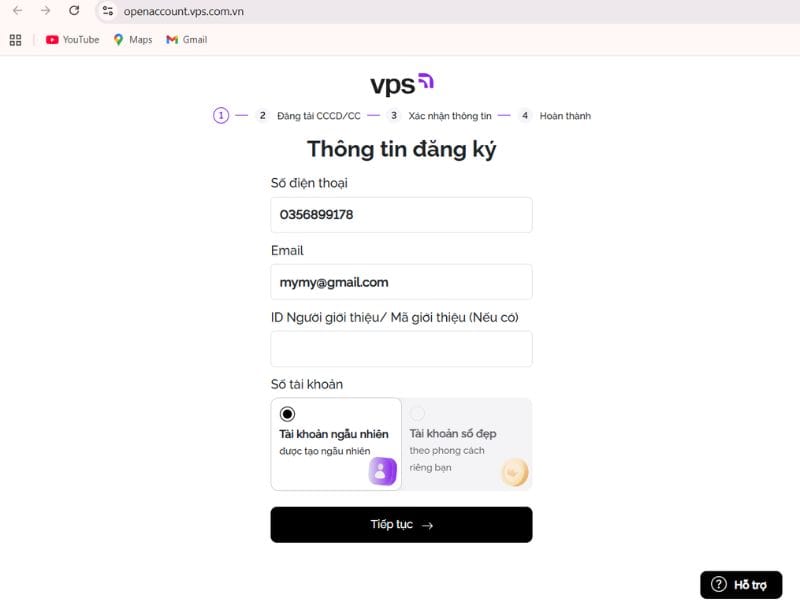Truy cập trang chủ > Điền số điện thoại