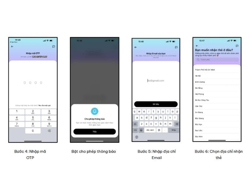 Bước 2: Nhập mã xác thực OTP sau đó điền các thông tin theo yêu cầu